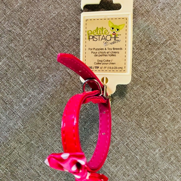 🌷Pink Leatherette Collar with Bow for Tiny Dogs - Picture 3 of 7
